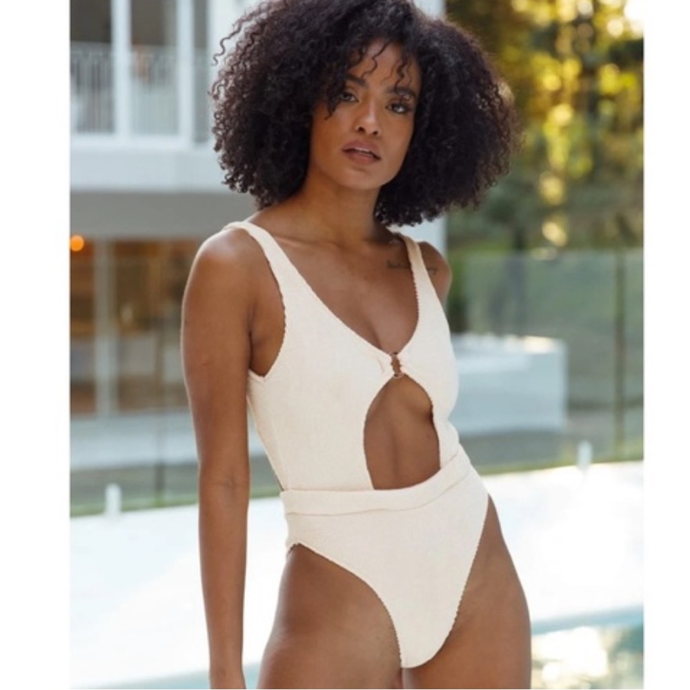 Lounge Swim Cream Knitted One Piece Swimsuit